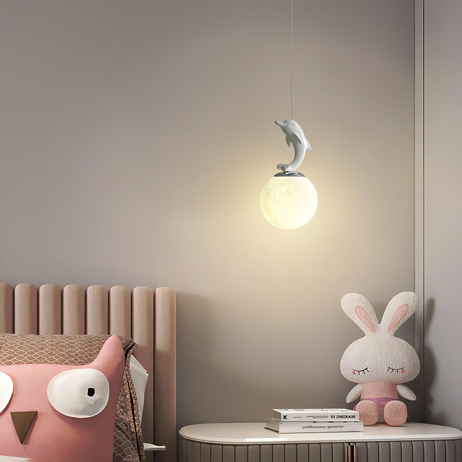 3D Moon and Animal Pendant Light for Kids Nursery Room Decorative Ceiling Hanging Lamp