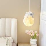 3D Printed Sleeping Bear Moon Pendant Light for Kids Bedroom and Nursery Animal Hanging Lamp