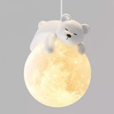 3D Printed Sleeping Bear Moon Pendant Light for Kids Bedroom and Nursery Animal Hanging Lamp