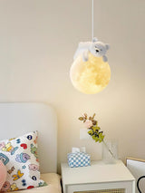 3D Printed Sleeping Bear Moon Pendant Light for Kids Bedroom and Nursery Animal Hanging Lamp