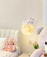 3D Printed Sleeping Bear Moon Pendant Light for Kids Bedroom and Nursery Animal Hanging Lamp
