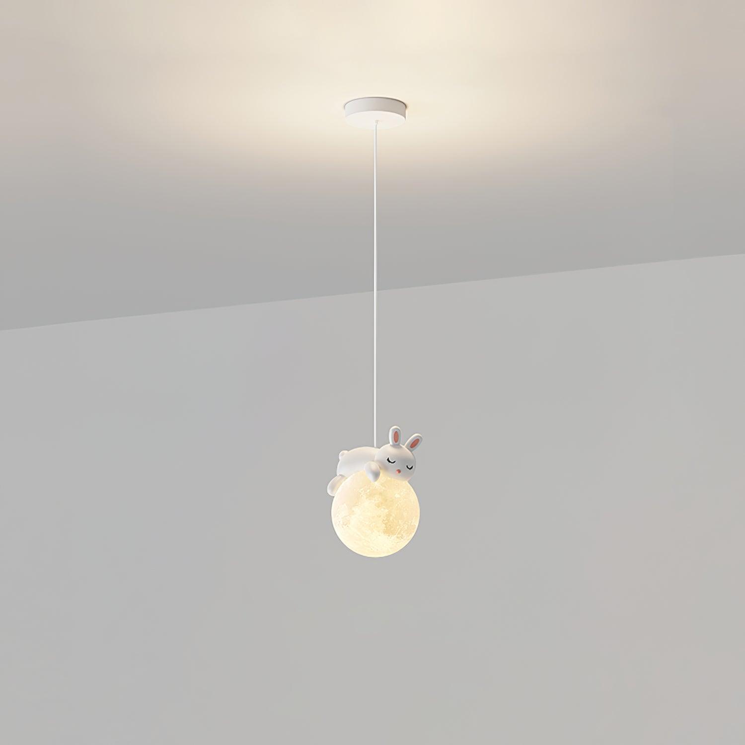 3D Printed Sleeping Bear Moon Pendant Light for Kids Bedroom and Nursery Animal Hanging Lamp