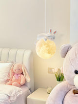 3D Printed Sleeping Bear Moon Pendant Light for Kids Bedroom and Nursery Animal Hanging Lamp