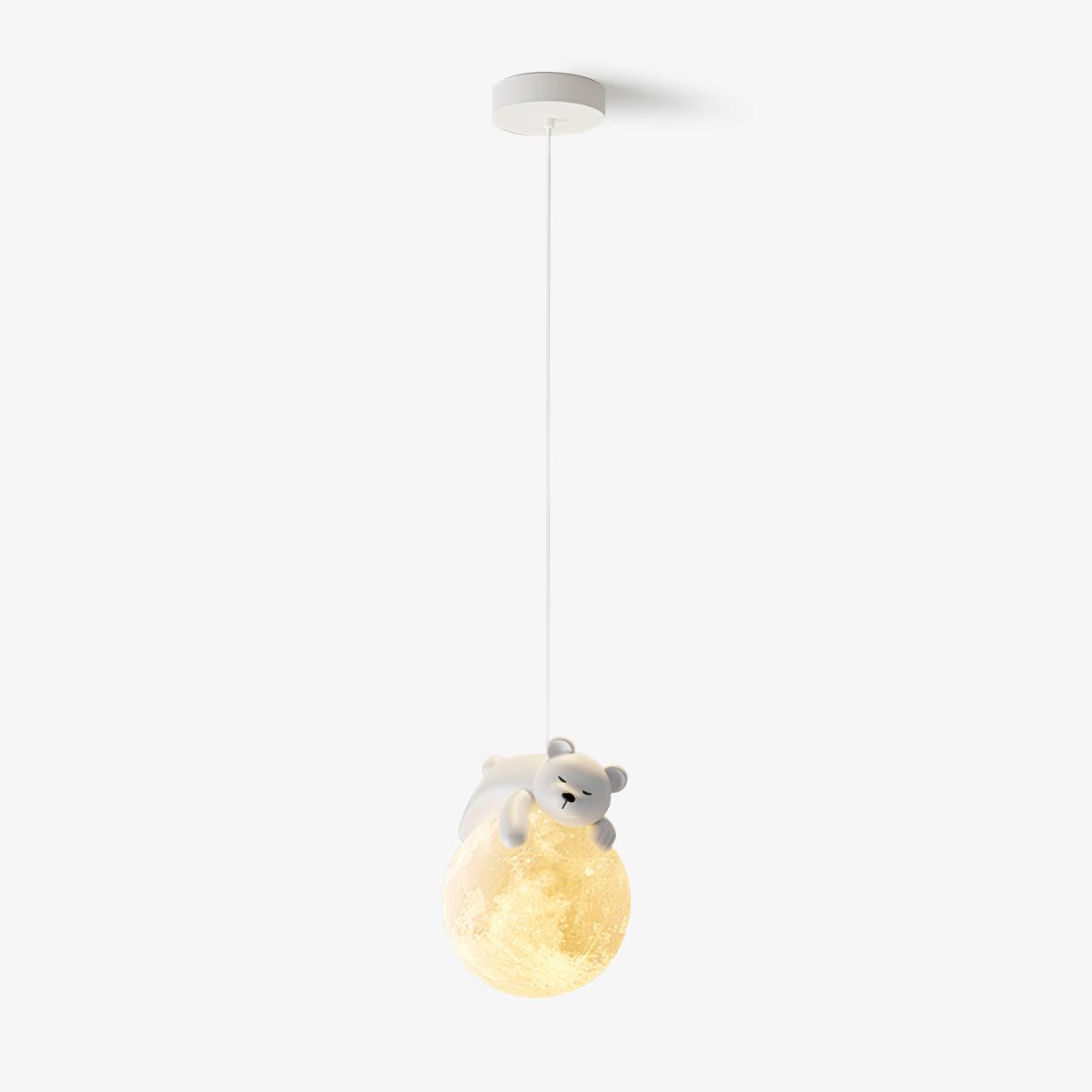 3D Printed Sleeping Bear Moon Pendant Light for Kids Bedroom and Nursery Animal Hanging Lamp