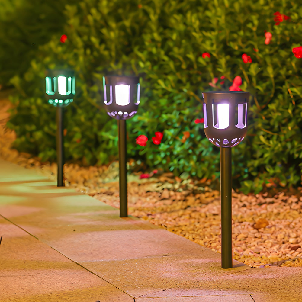 4 Pack Waterproof Solar Outdoor LED Pathway Lights with RGB and Warm White Lighting Modes