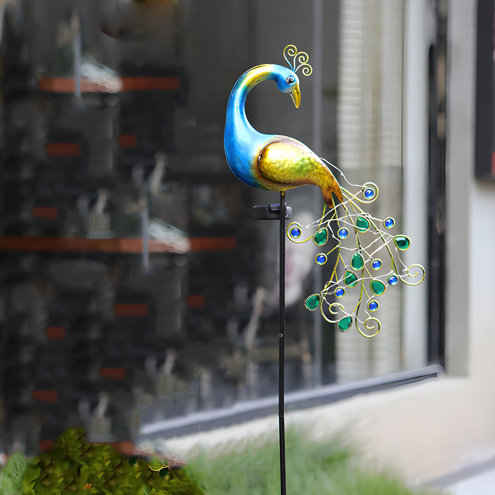 43.7 Inch Decorative Peacock Solar Garden Stakes 2 Pack Waterproof Metal Landscape Path Lighting
