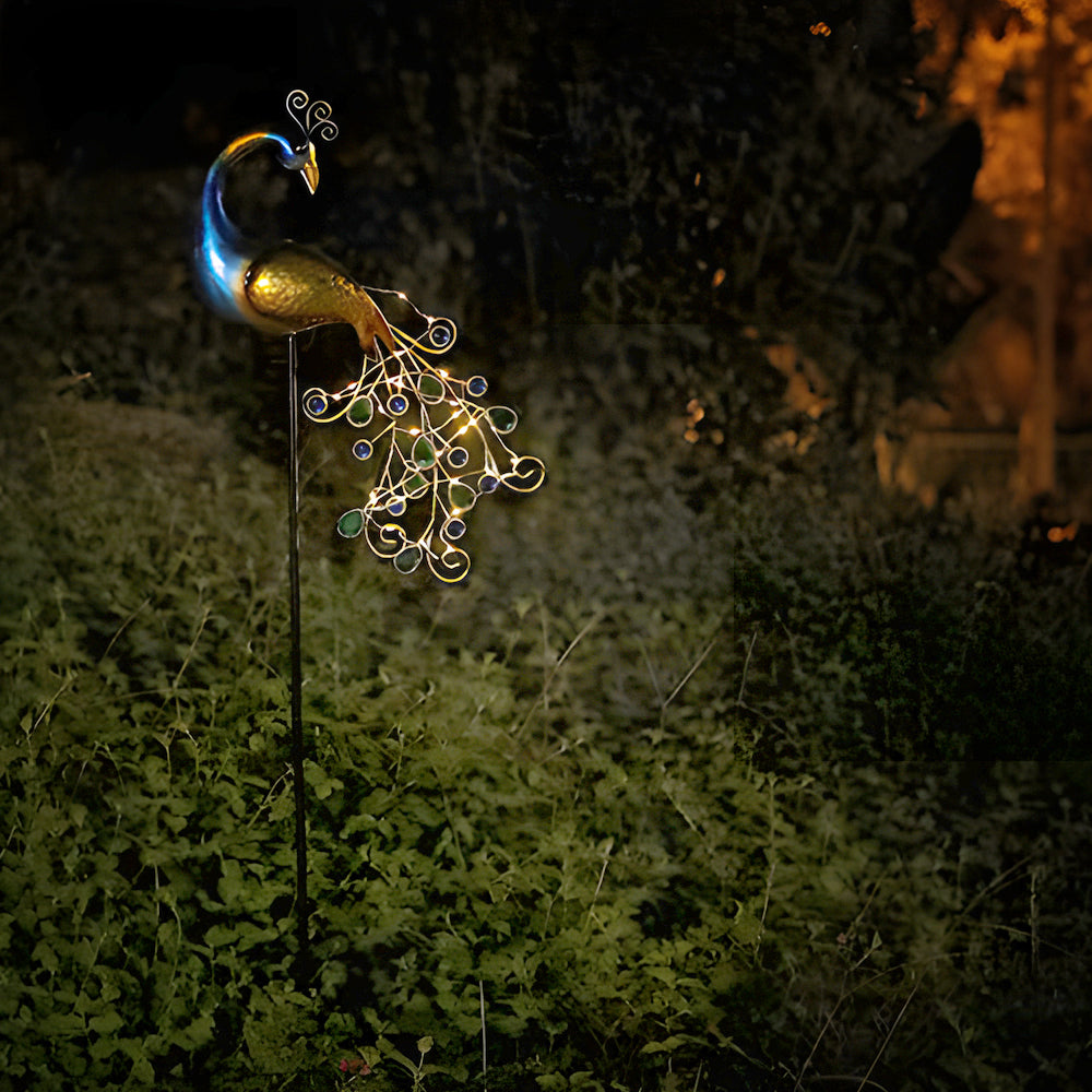 43.7 Inch Decorative Peacock Solar Garden Stakes 2 Pack Waterproof Metal Landscape Path Lighting