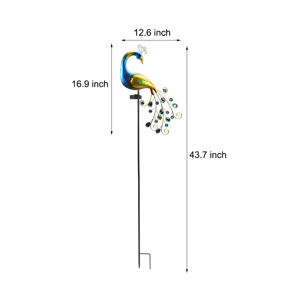 43.7 Inch Decorative Peacock Solar Garden Stakes 2 Pack Waterproof Metal Landscape Path Lighting