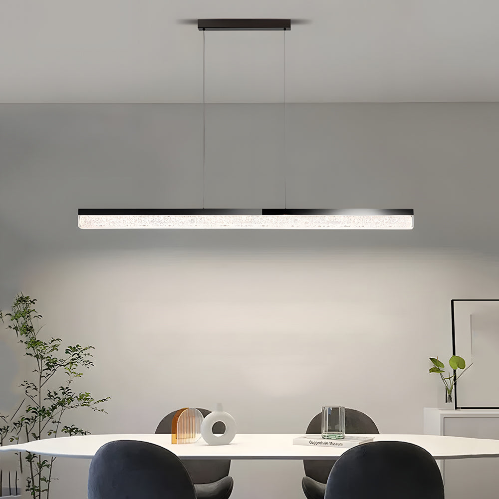 47 Inch Modern LED Linear Island Chandelier Dimmable Pendant Light with Ice Crack Resin Shade