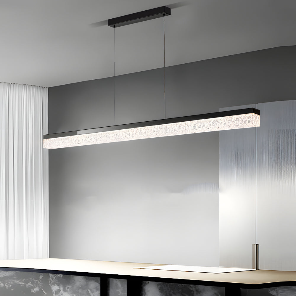 47 Inch Modern LED Linear Island Chandelier Dimmable Pendant Light with Ice Crack Resin Shade