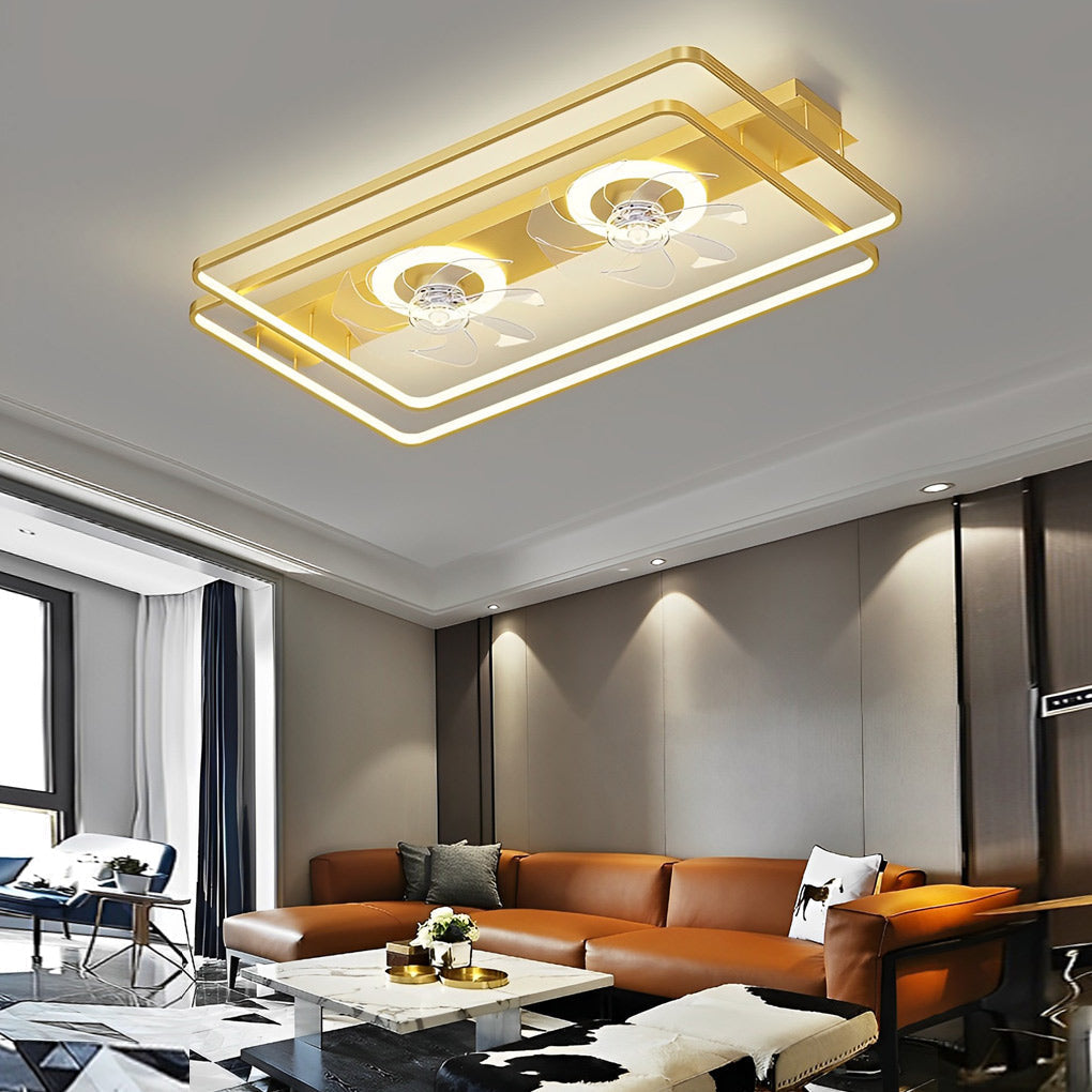 Nordic Low Profile Rectangular Bladeless Ceiling Fan with Dual Fans and Dimmable LED Light