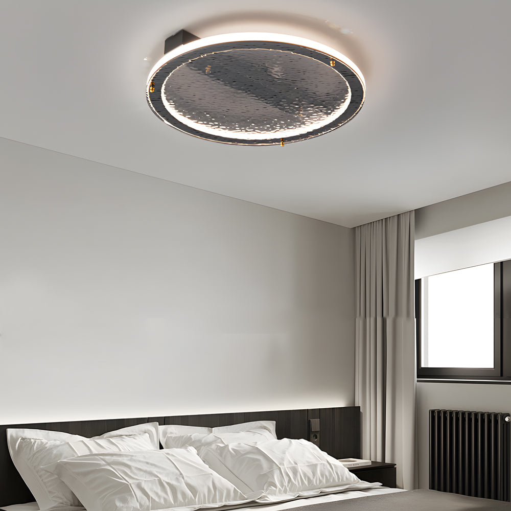 Modern Round Black Glass LED Flush Mount Ceiling Light with 3 Color Dimming