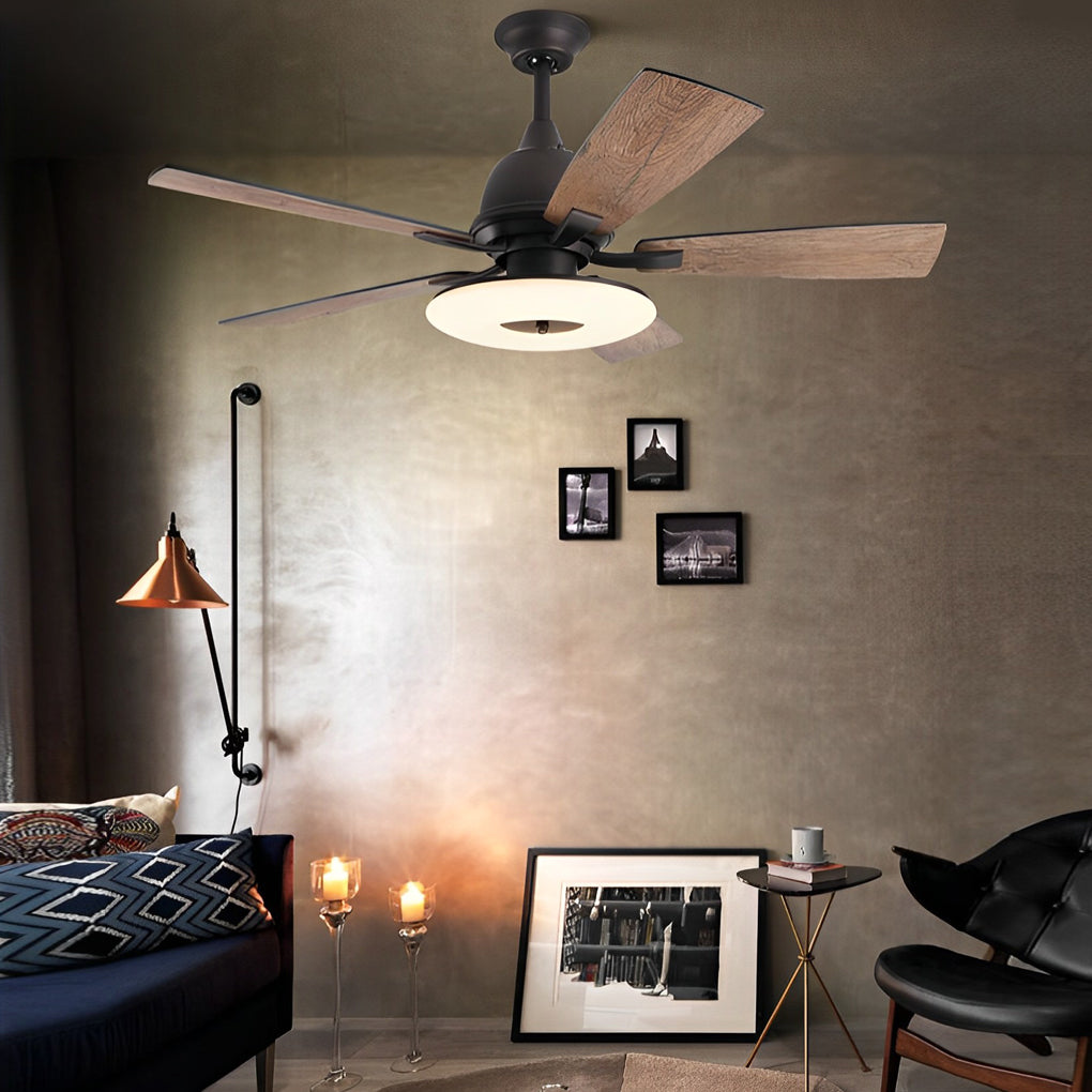 Nordic 52 Inch 5 Blade Dimmable LED Ceiling Fan with Remote Quiet Wood Grain Flush Mount Fan