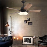 Nordic 52 Inch 5 Blade Dimmable LED Ceiling Fan with Remote Quiet Wood Grain Flush Mount Fan