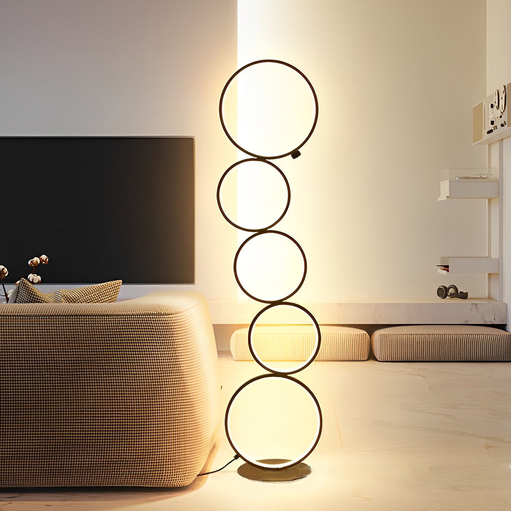 Contemporary 5 Ring LED Stacked Floor Standing Lamp with Dimmable Touch Control for Modern Interiors