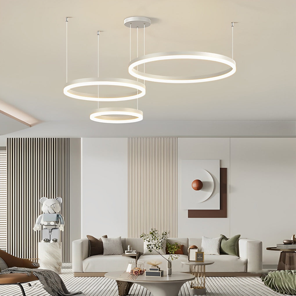 Modern White Circular Rings LED Chandelier with 3 Step Dimming and Adjustable Lighting