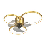 Silent Modern LED Ceiling Fan Light with Square and Round Ring Design Three Step Dimming