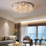 Modern Round Crystal LED Ceiling Lamp with 3 Color Dimming Stainless Steel Flush Mount Fixture