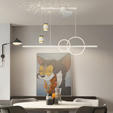 Modern LED Dining Room Linear Chandelier with Integrated Fan and Starry Projection Light