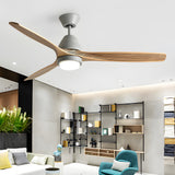 52 Inch Nordic Modern Ceiling Fan with Light and Remote Control 3 Wood Blades 6 Speed DC Motor