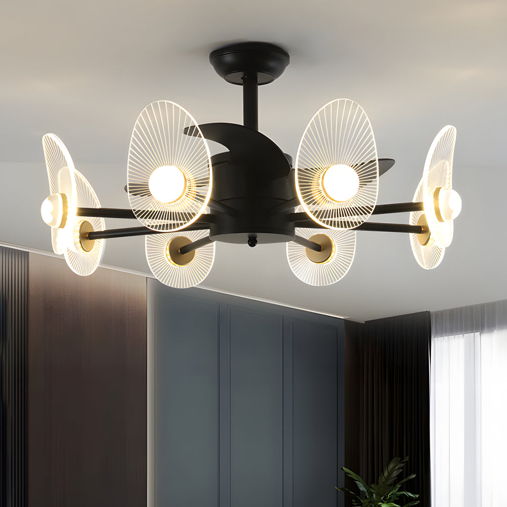 31 Inch Modern Black Round Flush Mount Ceiling Fan with LED Light and Remote Control for Living Room
