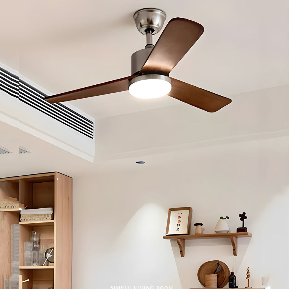 Modern 3 Blade Solid Walnut Wood Ceiling Fan with LED Light and 6 Speed Remote Control
