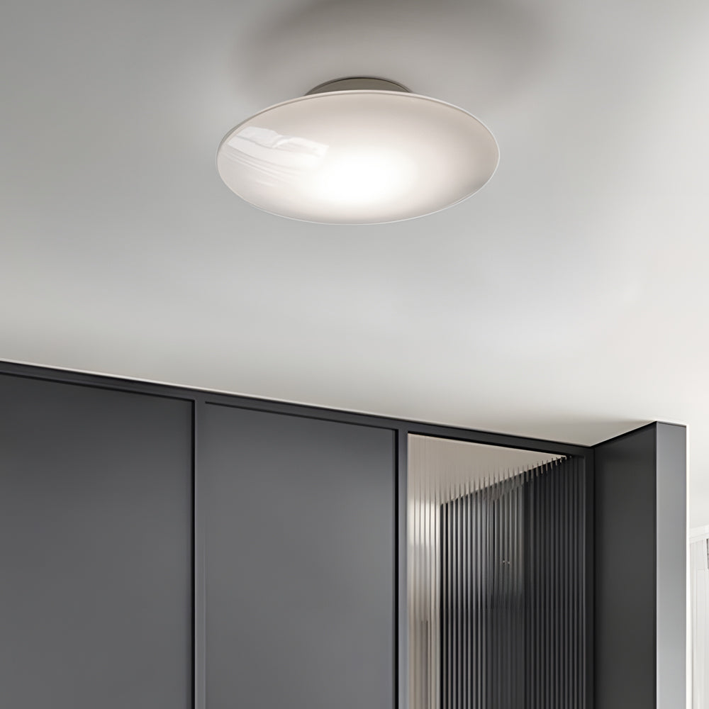 Contemporary Minimalist White Glass LED Ceiling Lamp for Bedroom and Dining Areas