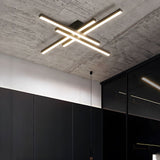 Modern Black Geometric LED Flush Mount Ceiling Light 4 Light Linear Parallax Design Fixture