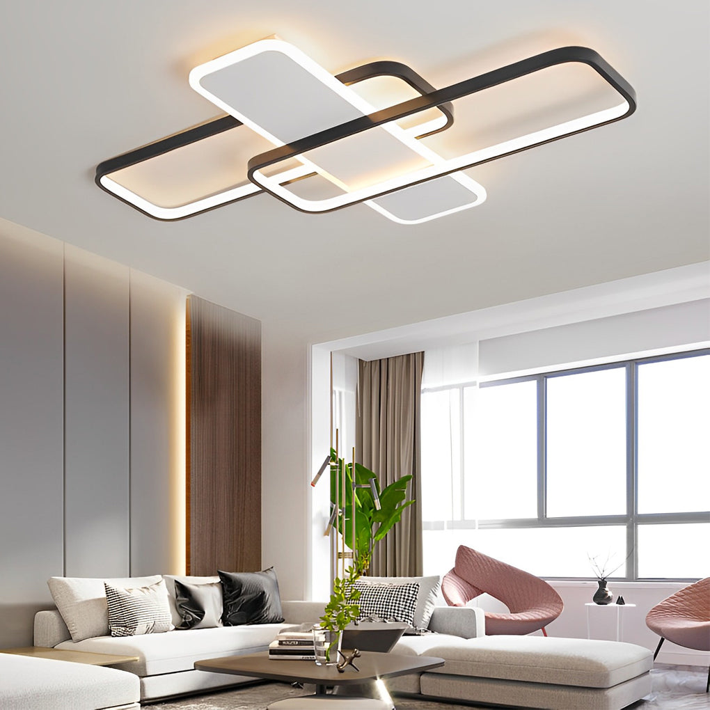 Geometric Overlapping Square LED Ceiling Light Modern Nordic Flush Mount Dimmable Chandelier