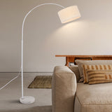 Modern Adjustable Arc Floor Lamp with Marble Base and Fabric Drum Shade for Living Room Reading