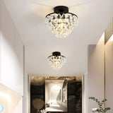 Modern Round Crystal Flush Mount Ceiling Light in Matte Black for Bedrooms and Corridors