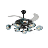 Modern 41 Inch Retractable Ceiling Fan with 4 Blades and Colored Glass Shades for Living Room