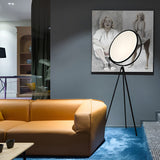 Modern Black Tripod Floor Lamp with Rotating LED Disc and Acrylic Diffuser for Bedroom and Living Room