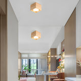 Modern Japanese Wood Cube LED Spotlight Flush Mount Ceiling Light for Aisle and Bedroom