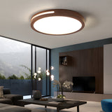 Natural Wood Round LED Ceiling Lamp Retro Dimmable Flush Mount with Remote Control