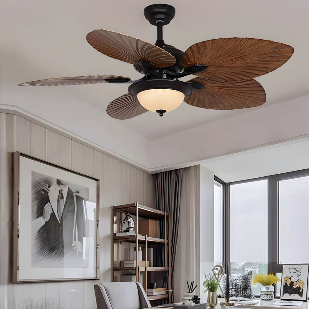 Tropical Palm Leaf Reversible Ceiling Fan with LED Light and Remote Control in Vintage Brown 42 52 Inch