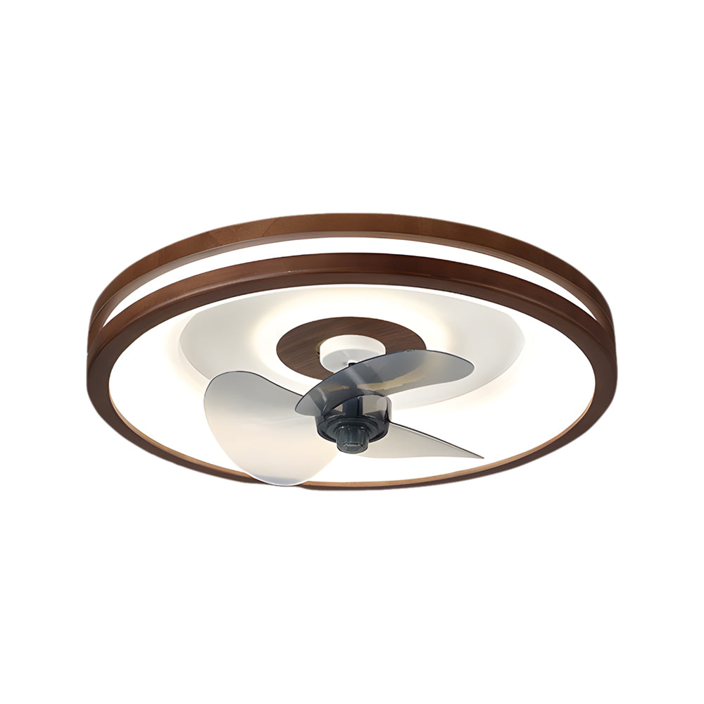 Modern 20 Inch Walnut Flush Mount Ceiling Fan with Dimmable LED Light and 6 Speed Remote