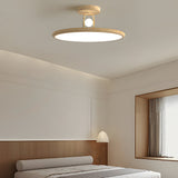 Mid Century Wood Grain Round Semi Flush Mount LED Ceiling Light for Modern Bedroom and Living Room
