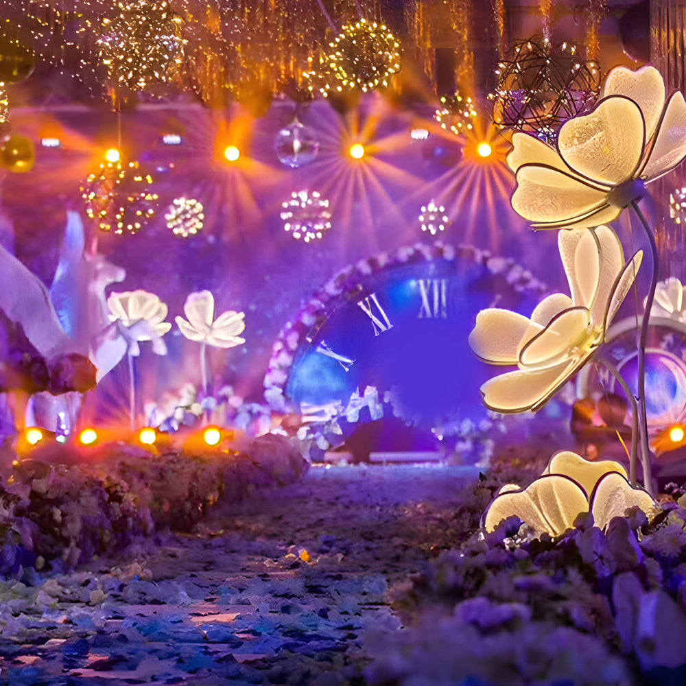 Modern White LED Flower Floor Lamp for Ambient Living Room Lighting with Acrylic Petals