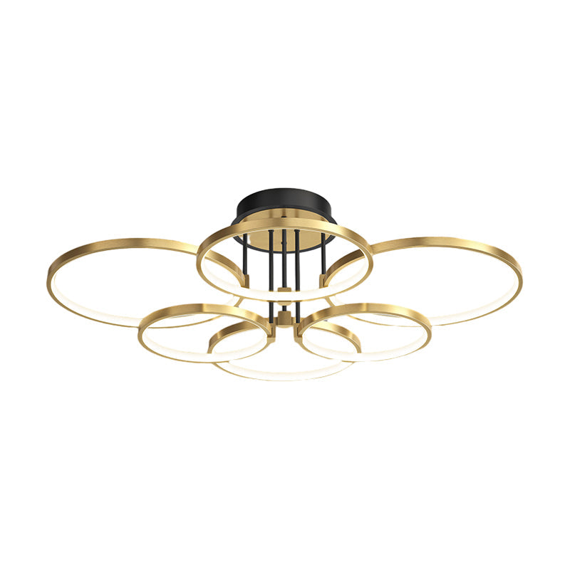 Modern Gold LED Ring Ceiling Light with Leather Accents and 3 Step Dimming