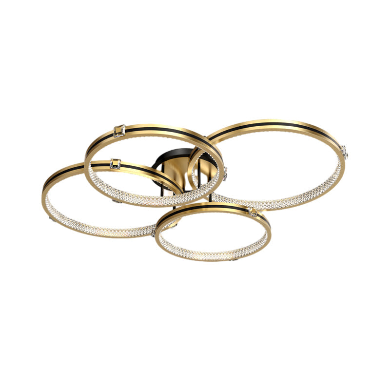 Modern Brushed Gold Circular Multi Ring LED Ceiling Light Fixture with 3 Step Color Dimming