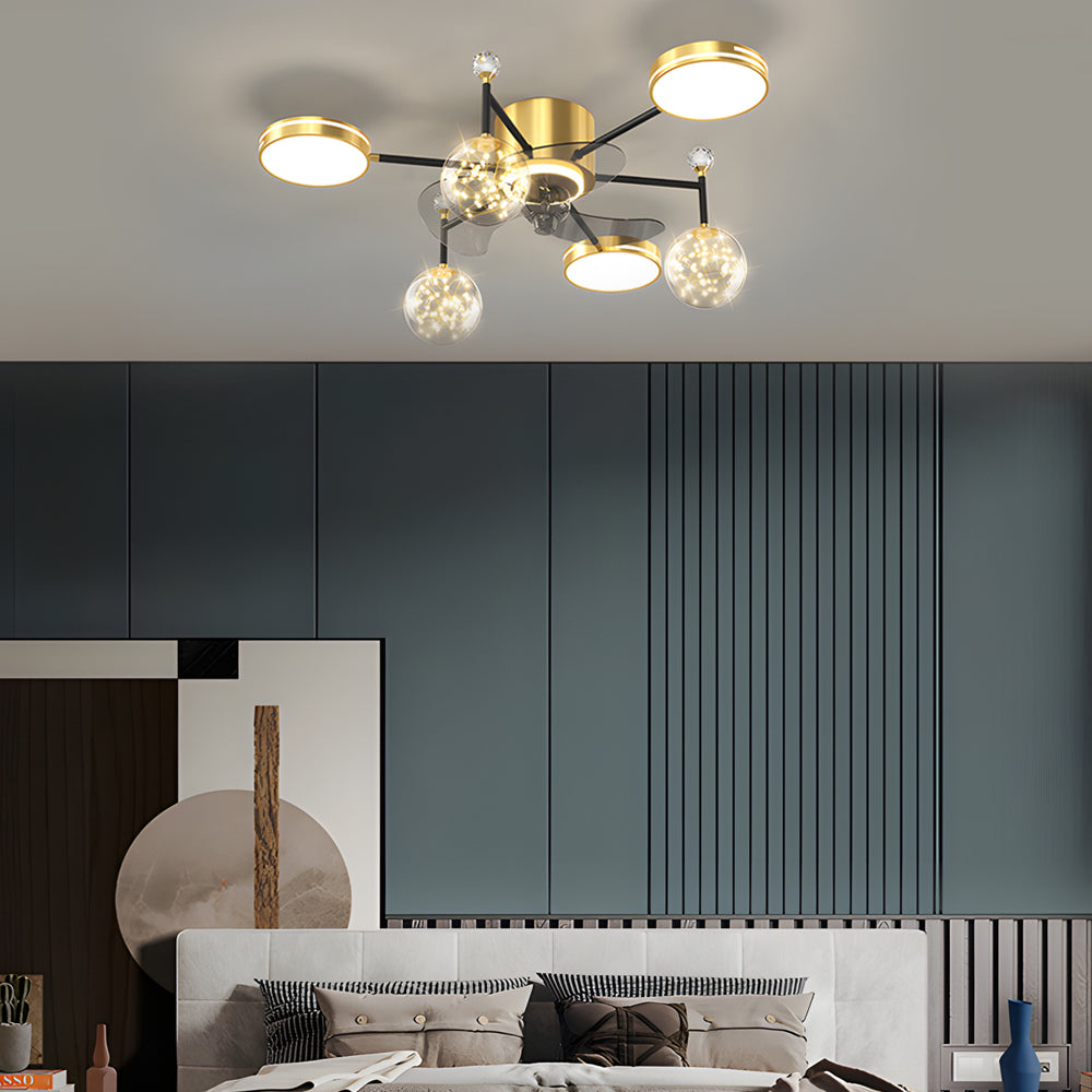 Modern Star Ball LED Ceiling Fan with Three Step Dimming Flush Mount Light Fixture