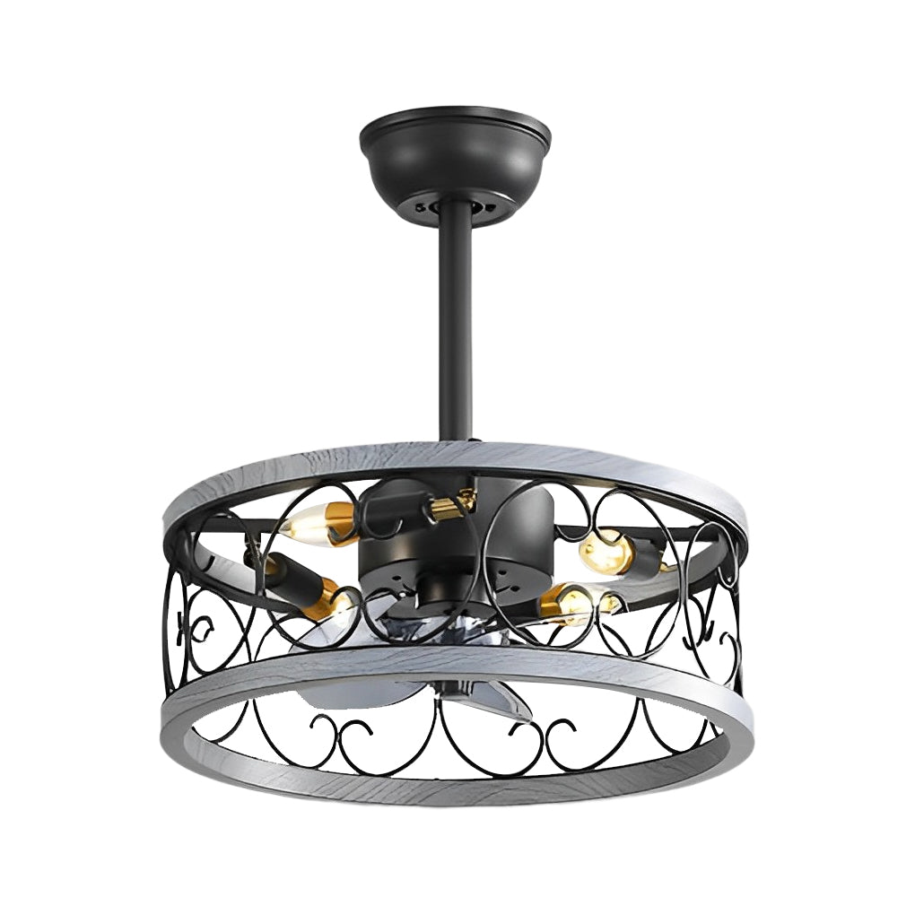 Retro Bladeless Ceiling Fan with 3 Color Dimmable LED Light and Remote Control