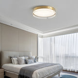 Modern Dimmable Round Ribbed Glass LED Flush Mount Ceiling Light in Gold or Black