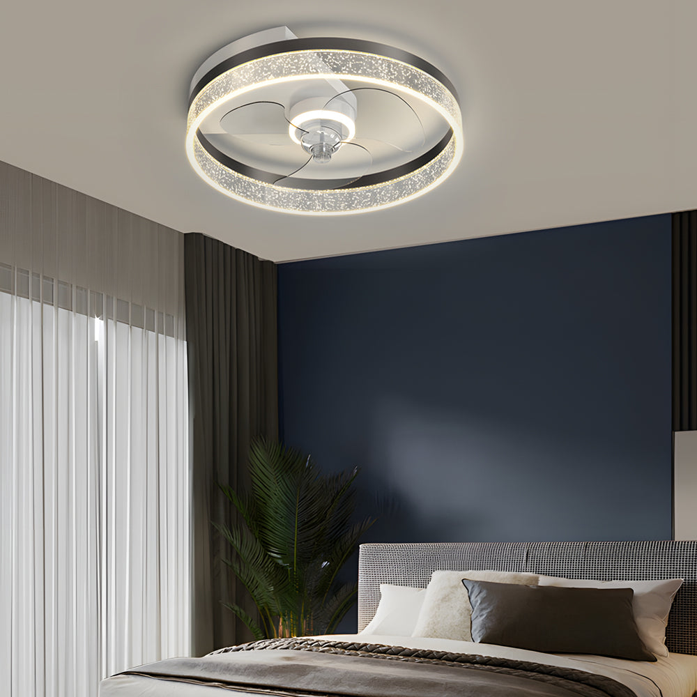 Modern LED Ceiling Fan with Acrylic Bubble Lampshade and Three Step Dimming Function