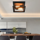 Vintage Square Iron Flush Mount Ceiling Light Retro Industrial Black Metal Fixture