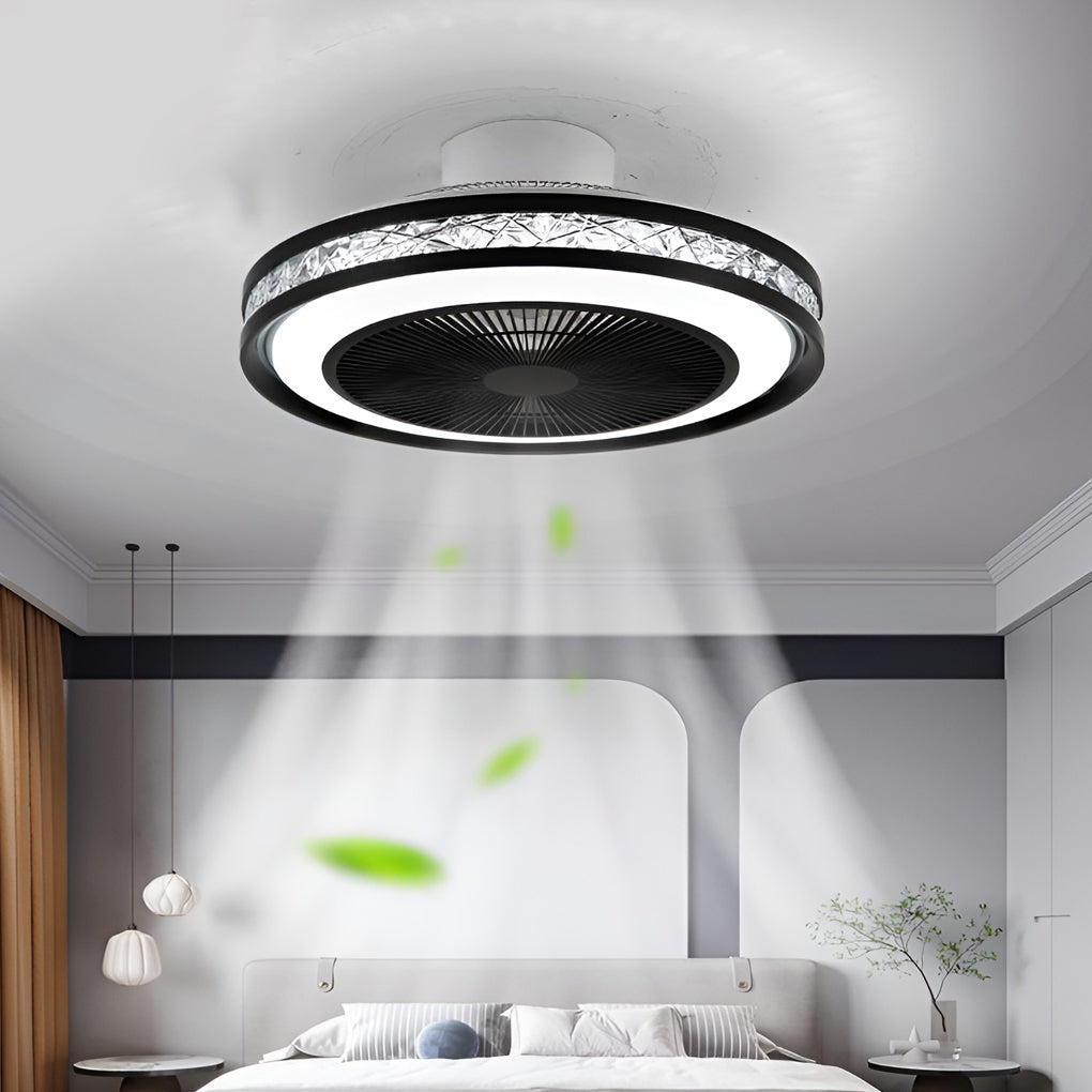 Modern Flush Mount Bladeless Ceiling Fan with Dimmable LED Light and Remote Control
