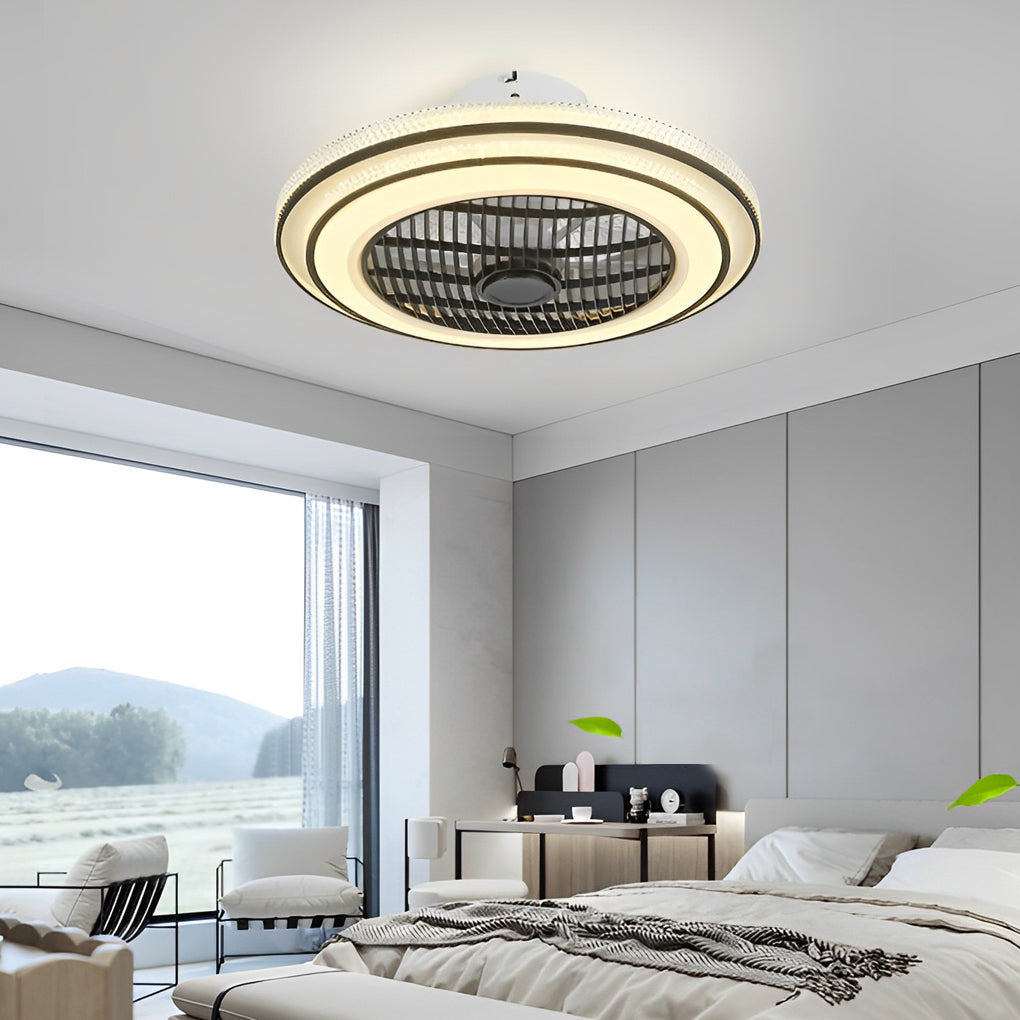 20 Inch Modern Bladeless Ceiling Fan with LED Light Quiet Flush Mount Enclosed Fan for Low Ceilings