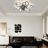 Modern Flower Design Low Profile Ceiling Fan with 3 Color Dimming LED Light for Bedroom and Living Room