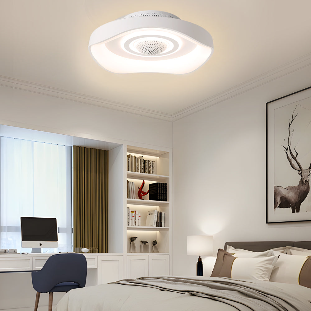 20 Inch Low Profile Flush Mount Bladeless Ceiling Fan with Dimmable LED Light and Remote